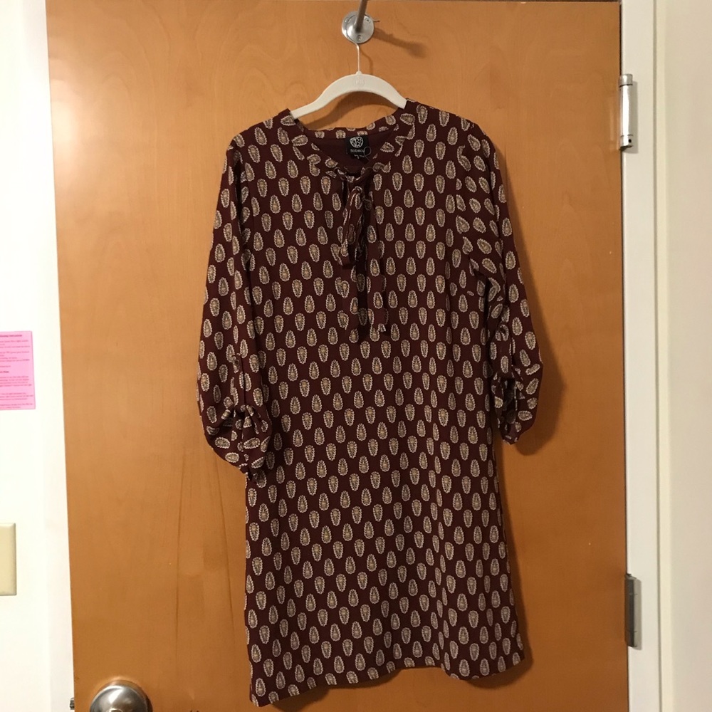 Bobeau Maroon Shirt Dress with Tie in Front